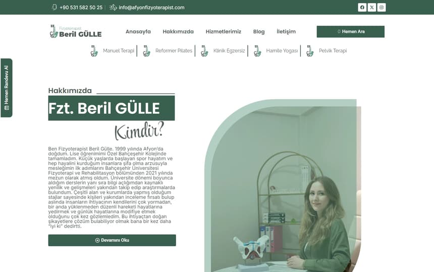 Fzt. Beril Gülle web sitesinin ana sayfası