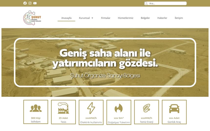 Şuhut OSB web sitesinin ana sayfası
